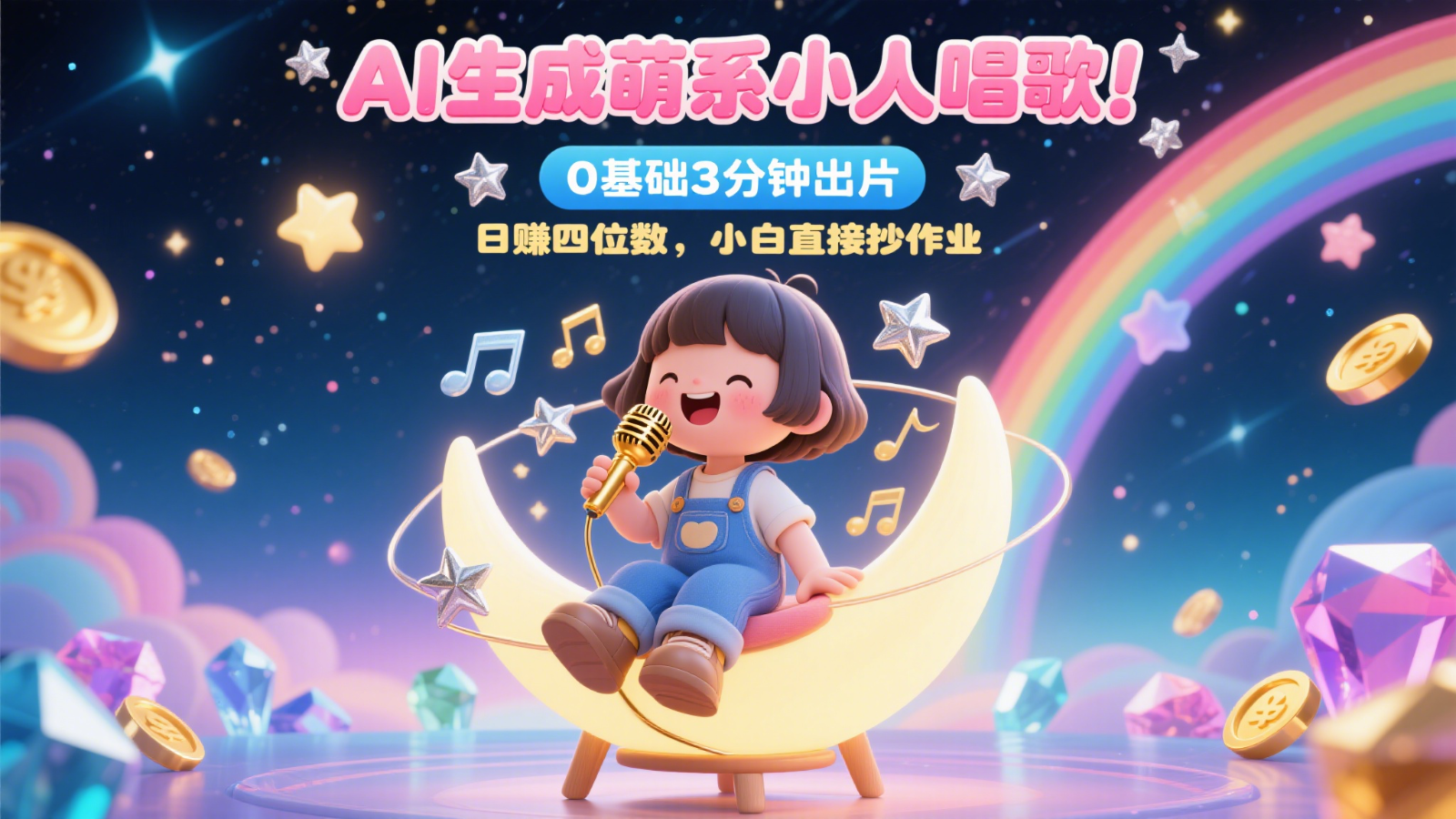 AI生成萌系小人唱歌！0基础3分钟出片，28个作品涨粉9万，日赚四位数，小白直接抄作业-知芽创业社