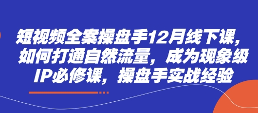 短视频全案操盘手12月线下课，如何打通自然流量，成为现象级IP必修课，操盘手实战经验-知芽创业社