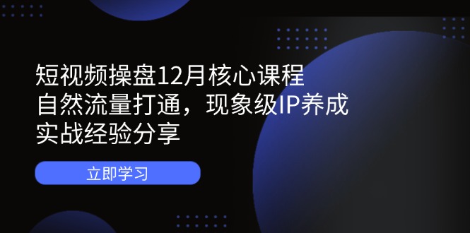 短视频操盘12月核心课程：自然流量打通，现象级IP养成，实战经验分享-知芽创业社