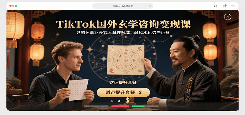 TikTok国外玄学咨询变现课，含财运事业等12大命理领域，融风水运势与运营-知芽创业社
