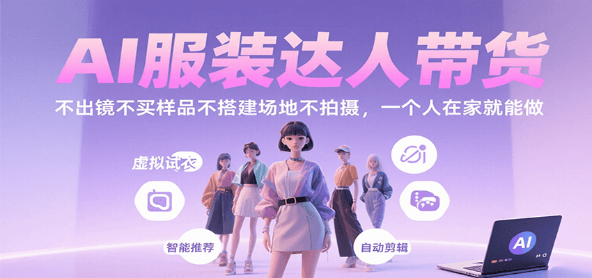 AI服装达人带货，不出镜不买样品不搭建场地不拍摄，一个人在家就能做-知芽创业社