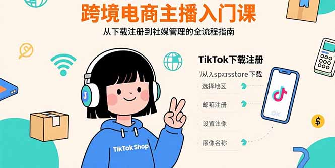 跨境电商主播入门课，TikTok下载注册，支付工具配置，社媒账号管理全流程-知芽创业社