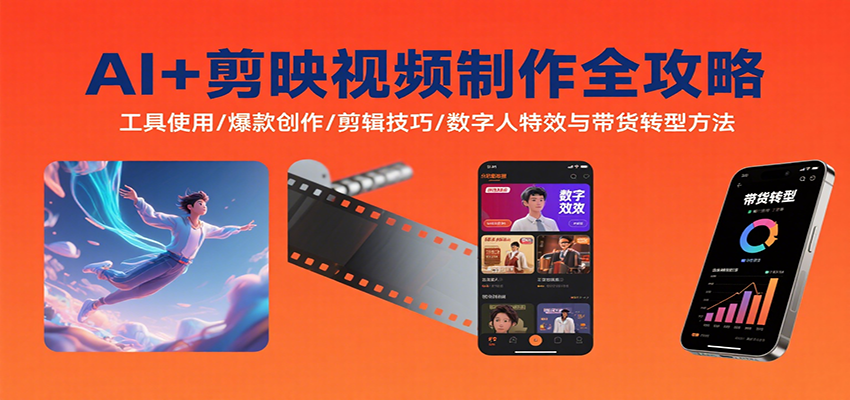 AI+剪映视频制作全攻略：工具使用/爆款创作/剪辑技巧/数字人特效与带货转型方法-知芽创业社
