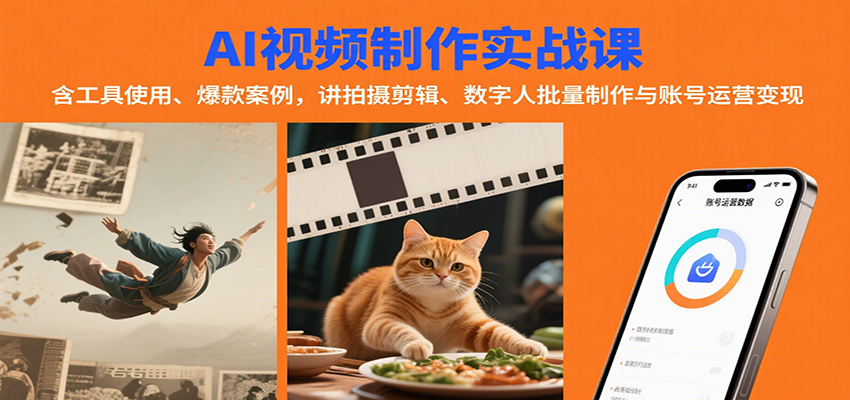AI视频制作实战：含工具使用、爆款案例，讲拍摄剪辑、数字人批量制作与账号运营变现-知芽创业社