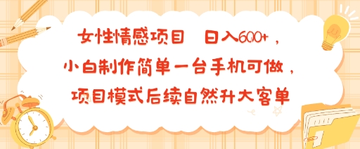 女性情感项目 小白制作简单一台手机可做 项目模式后续自然升大客单 日入6张-知芽创业社