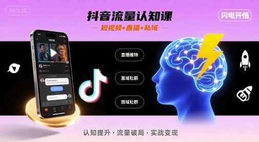 抖音流量认知课，短视频+直播+私域，认知提升，闪电开悟-知芽创业社
