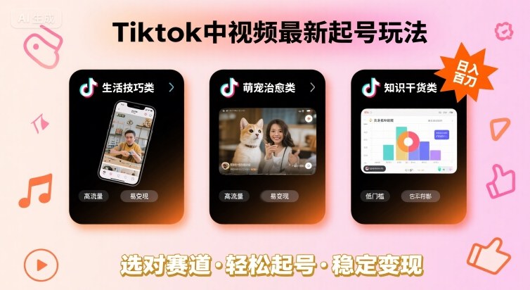 Tiktok中视频最新起号玩法，想要日入百刀，做好这几个赛道就可以了-知芽创业社