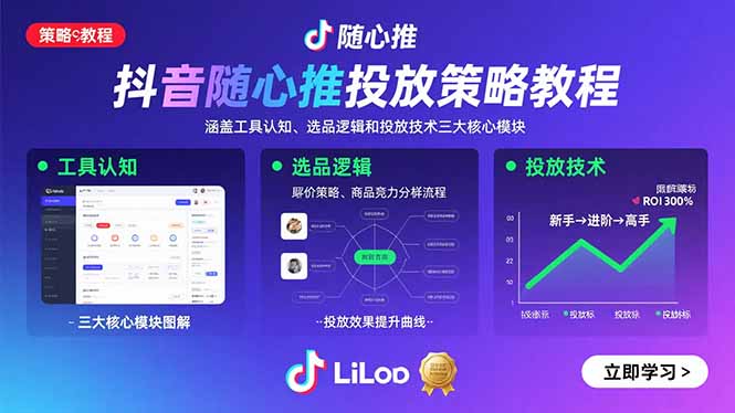 抖音随心推投放策略教程：涵盖工具认知、选品逻辑和投放技术三大核心模块-知芽创业社