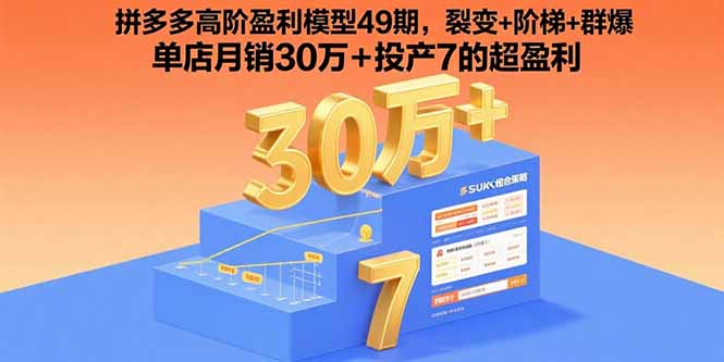 拼多多高阶盈利模型49期，裂变+阶梯+群爆  单店月销30万+投产7的超盈利-知芽创业社