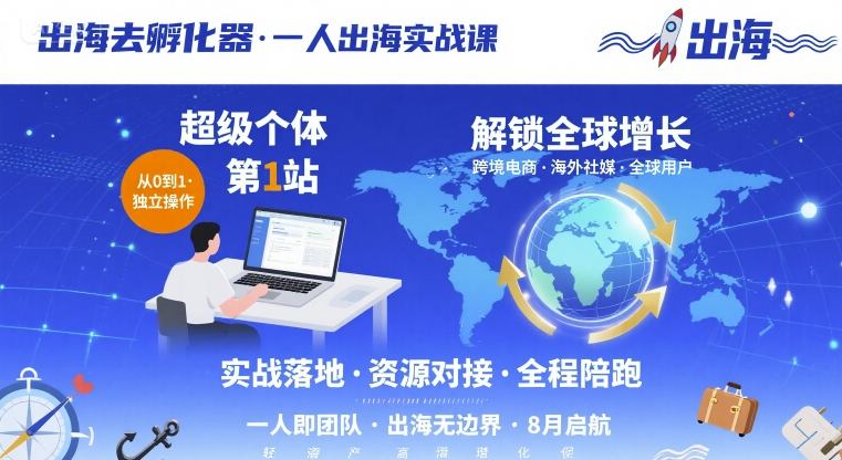 出海去孵化器，一人出海实战课，​超级个体第1站，解锁全球增长-知芽创业社