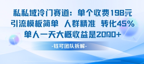 私域冷门赛道单个收费198米引流模板简单人群精准 45%的转化率单人一天大概收益多张-知芽创业社
