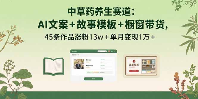 中草药养生赛道：AI文案+故事模板+橱带货，45条作品涨粉13w+单月变现1万+-知芽创业社