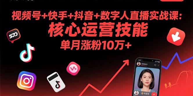 视频号+快手+抖音+数字人直播实战课(9月-知芽创业社