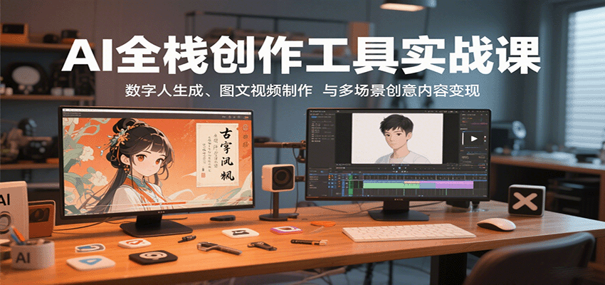 AI全栈创作工具实战课：数字人生成、图文视频制作与多场景创意内容变现-知芽创业社