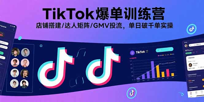 TikTok爆单训练营，店铺搭建/达人矩阵/GMV投流，单日破千单实操-知芽创业社