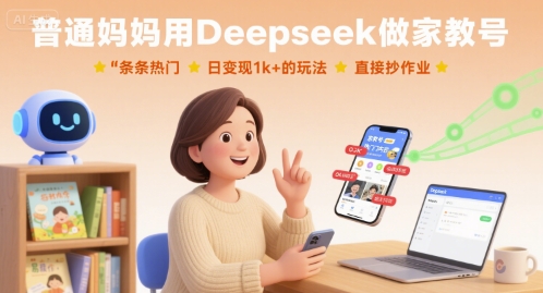普通妈妈用Deepseek做家教号，条条热门，日变现1k+的玩法，直接抄作业-知芽创业社