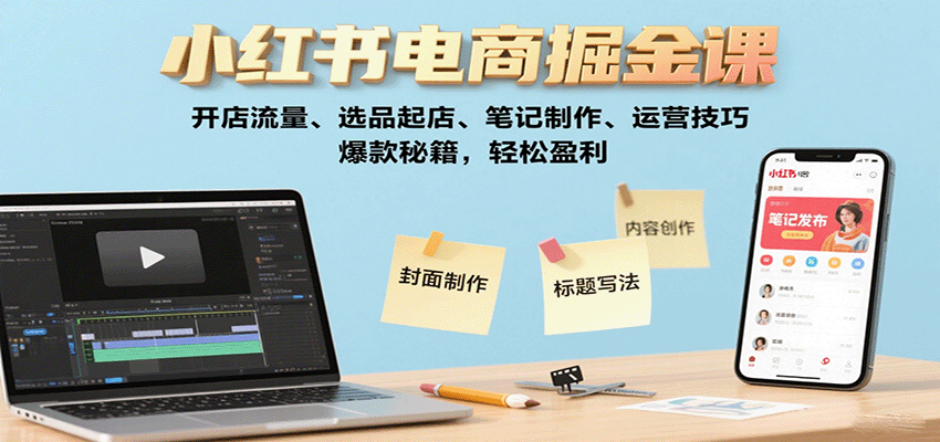 小红书电商掘金课：开店流量、选品起店、笔记制作、运营技巧，爆款秘籍，轻松盈利-知芽创业社