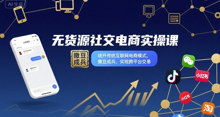 无货源社交电商实操课，绕开传统互联网电商模式，撒豆成兵，实现跨平台交易-知芽创业社