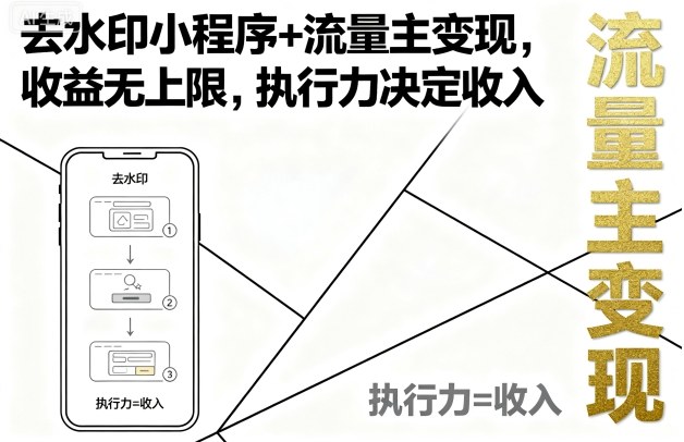 去水印小程序+流量主变现，收益无上限，执行力决定收入-知芽创业社