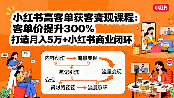 小红书高客单获客变现课程：客单价提升300%，打造月入10万+小红书商业闭环-知芽创业社