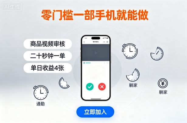 零门槛一部手机就能做，商品视频审核，通勤躺家碎片时间都能做，二十秒钟一单，单日收益4张【揭秘】-知芽创业社
