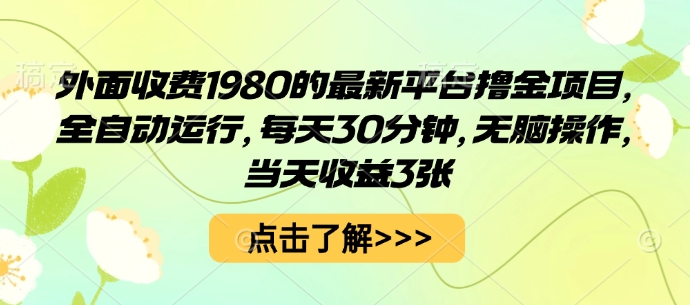 外面收费1980的最新平台撸金项目，全自动运行，每天30分钟，无脑操作，当天收益3张【揭秘】-知芽创业社