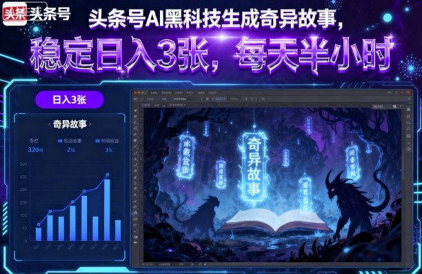 头条号AI黑科技生成奇异故事，稳定日入3张，每天半小时-知芽创业社