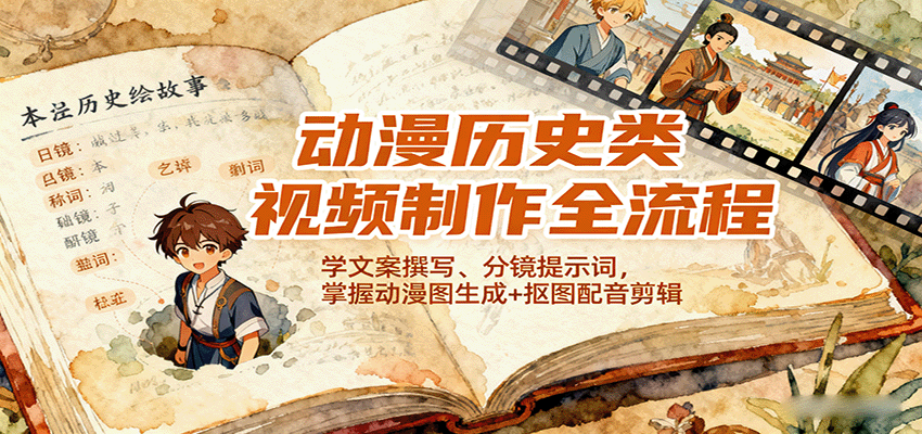 动漫历史类视频制作全流程，学文案撰写、分镜提示词，掌握动漫图生成+抠图配音剪辑-小艾项目网