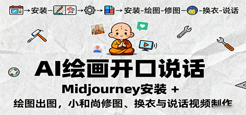 AI绘画开口说话，Midjourney安装 + 绘图出图，小和尚修图、换衣与说话视频制作-知芽创业社