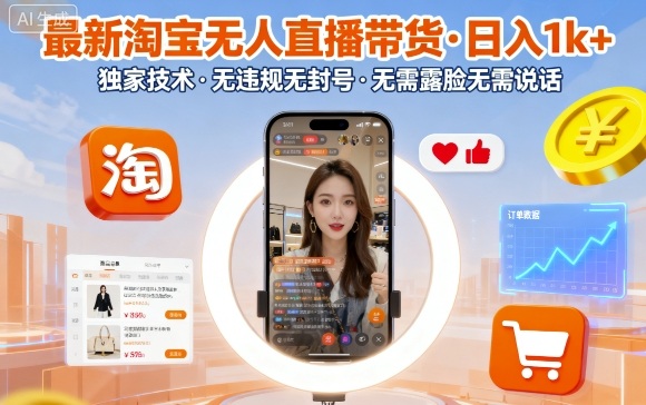 最新淘宝无人直播带货，日入1k+，独家技术，无违规无封号，无需露脸无需说话【揭秘】-小艾项目网
