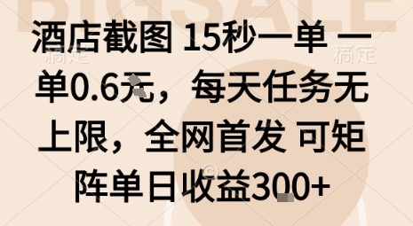 酒店截图15秒一单，一单0.6米，每天任务无上限，全网首发可矩阵单日收益3张【揭秘】-知芽创业社