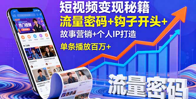 短视频变现秘籍，流量密码+钩子开头+故事营销+个人IP打造，单条播放百万+-知芽创业社