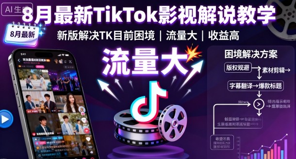 8月最新TikTok影视解说教学，新版解决TK目前困境，流量大，收益高-知芽创业社