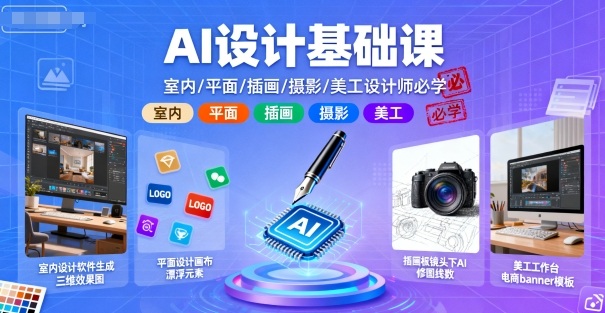 AI设计基础课，室内、平面、插画、摄影、美工设计师必学的-知芽创业社