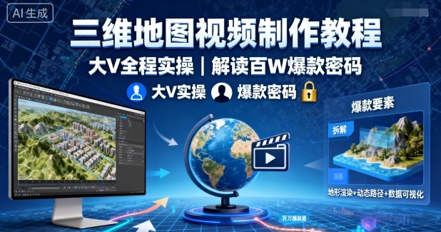 三维地图视频制作教程，大V全程实操，解读百W爆款密码-知芽创业社