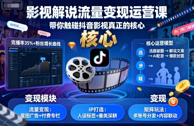 影视解说流量变现运营课，带你触碰抖音影视真正的核心-知芽创业社