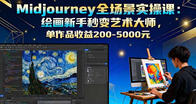 Midjourney全场景实操课：绘画新手秒变艺术大师，单作品收益200-5000元-知芽创业社