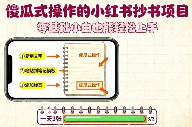 傻瓜式操作的小红书抄书项目，会复制粘贴就行，零基础小白也能一天3张-知芽创业社