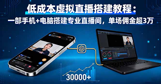 低成本虚拟直播搭建教程：一部手机+电脑搭建专业直播间，单场佣金超3万-小艾项目网
