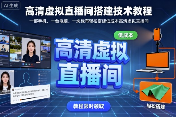 高清虚拟直播间搭建技术教程，一部手机、一台电脑、一块绿布轻松搭建低成本高清虚拟直播间-知芽创业社