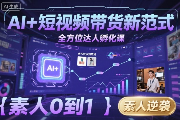AI+短视频带货新范式全方位达人孵化课，素人也可以从0到1，全方位认知短视频带货-知芽创业社