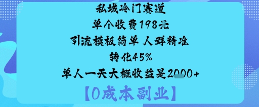 私域冷门赛道:单个收费198米引流模板简单人群精准转化45%单人一天大概收益是1k+-知芽创业社