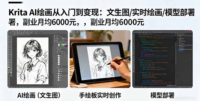 Krita AI绘画从入门到变现：文生图/实时绘画/模型部署，副业月均6000元-知芽创业社