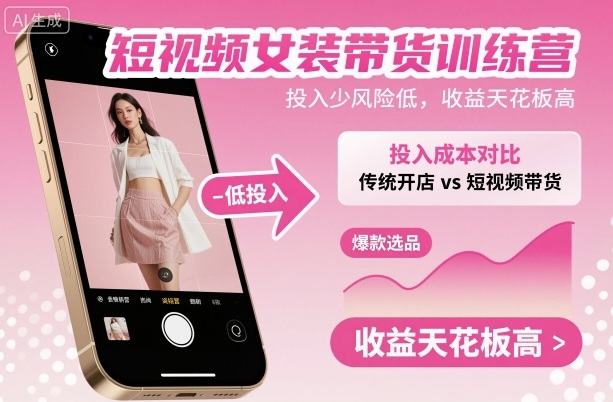 短视频女装带货训练营，投入少风险低，收益天花板高-知芽创业社