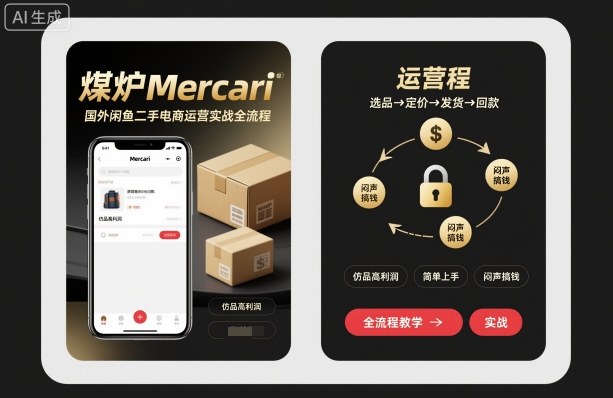 煤炉Mercari国外闲鱼二手电商运营实战全流程，仿品高利润，简单上手，闷声搞钱-知芽创业社