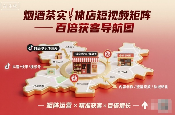 烟酒茶实体店短视频矩阵百倍获客导航图-知芽创业社