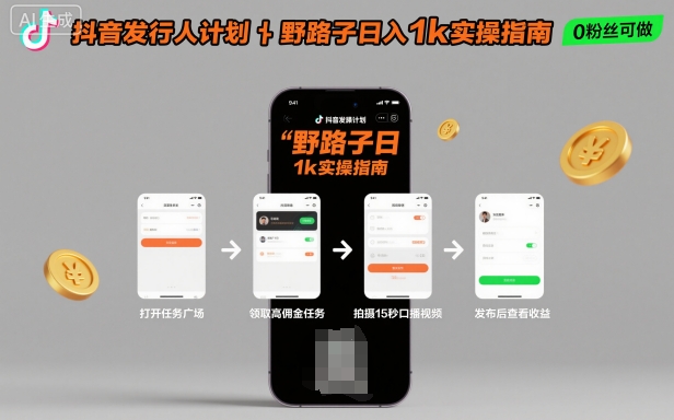 抖音发行人计划全新野路子玩法，随时随地，只要有手机，就能操作，日入1k+【揭秘】-知芽创业社