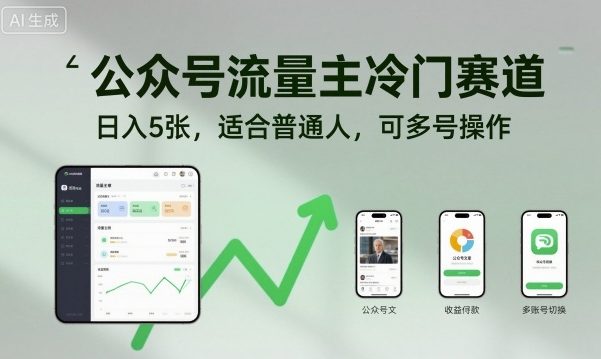 公众号流量主冷门赛道，日入5张，适合普通人，可多号操作-知芽创业社