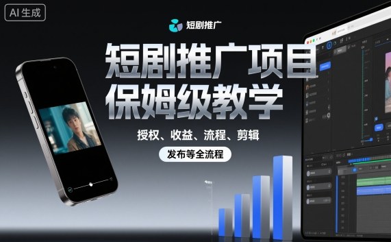 短剧推广项目保姆级教学，授权、收益、流程、剪辑，发布等全流程-知芽创业社