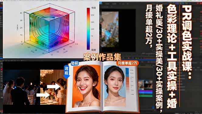PR调色实战课：色彩理论+工具实操+婚礼医美/30+实操案例，月接单超2万-知芽创业社